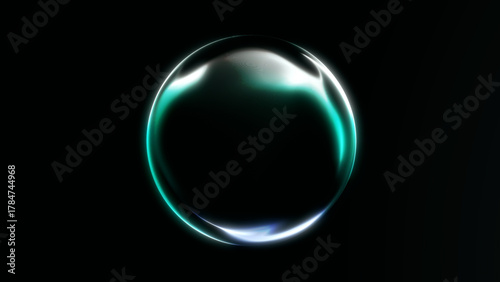 Minimal glowing green sphere with soft reflections and smooth gradient light, creating elegant futuristic abstract design on dark background.
