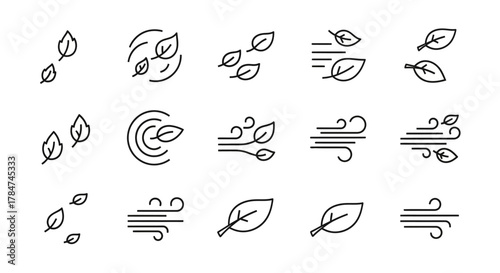 Leaf and Wind Icon Set Nature-Inspired Vector Graphics