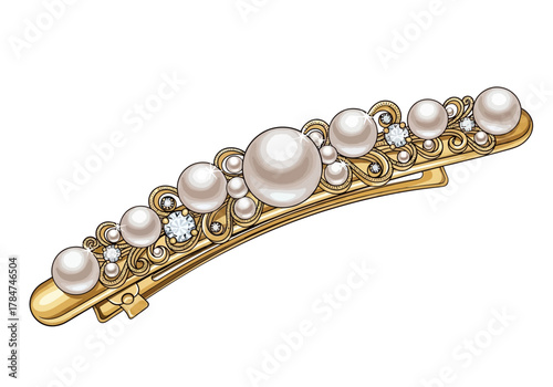 Goldtoned hair clip with pearls and gems