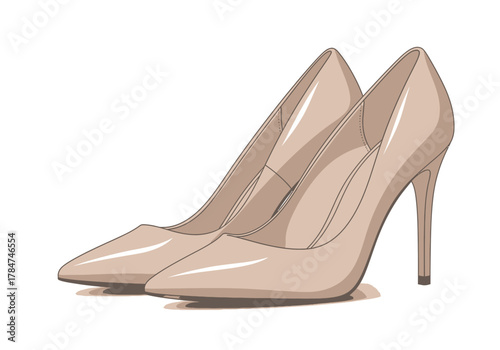 Pair of beige highheeled pointedtoe shoes