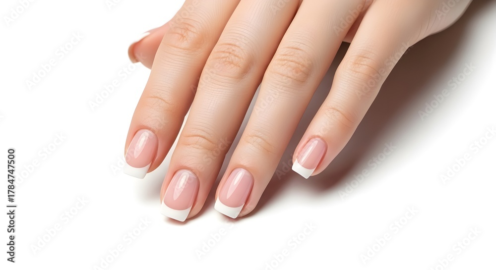 Fototapeta premium Woman's Hand with Elegant French Manicure Nails isolated PNG with Transparent Background