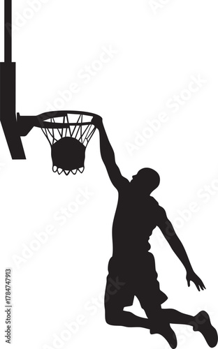 Basketball Player Slam Dunk Action Silhouette Vector