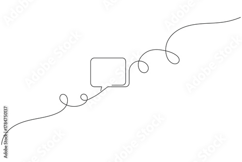 Minimalist continuous line speech bubble icon on white background
