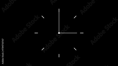 Animation of clock hands moving against a black background. A simple white analog clock.