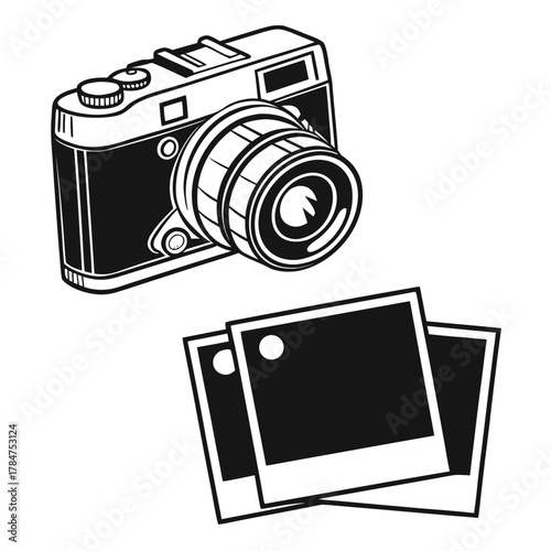 Vintage camera and instant photos illustration