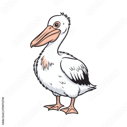Adorable Kawaii Pelican Chick with Smooth Gradient Feathers and Small Beak
