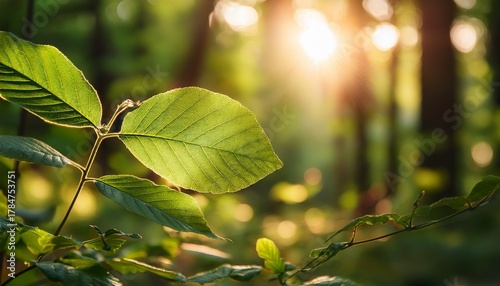 Close Up Bokeh Sinar Matahari Hangat Yang Bersinar Melalui Dedaunan Hutan Hijau