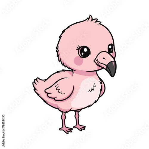 Soft Pink Kawaii Flamingo Chick with Smooth Elegant Shading and Gentle Style
