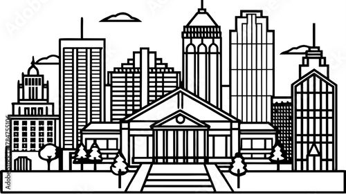 Very beautiful architectural view of downtown Detroit, Michigan, featuring modern and historic buildings, strong geometric lines, warm natural light, and a realistic vibrant urban atmosphere.