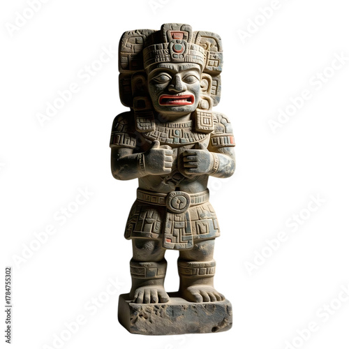 Ancient mayan stone sculpture of a warrior deity