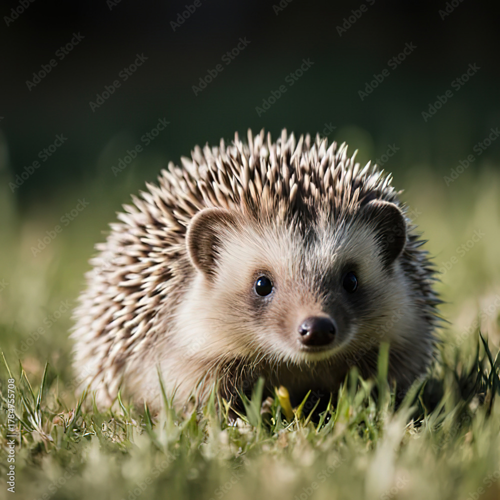 Fototapeta premium Illustation young beautiful hedgehog in natural habitat outdoors in the nature .created with the help of artificial intelligence.