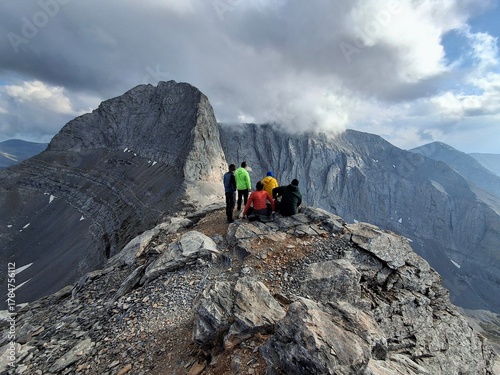 Hikers reaching the summit of Mount Olympus, Greece