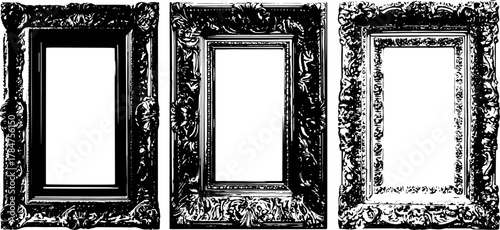 Elegant vintage frames in black design. Set of detailed vector illustrations showcasing classic art decor for artwork display.