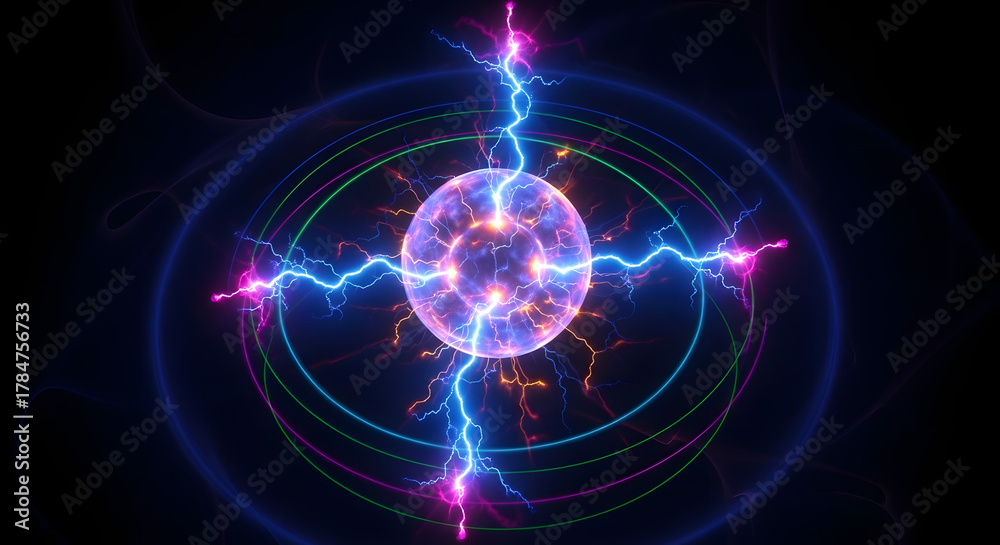 Fototapeta premium Plasma Energy Burst with Neon Rings 
