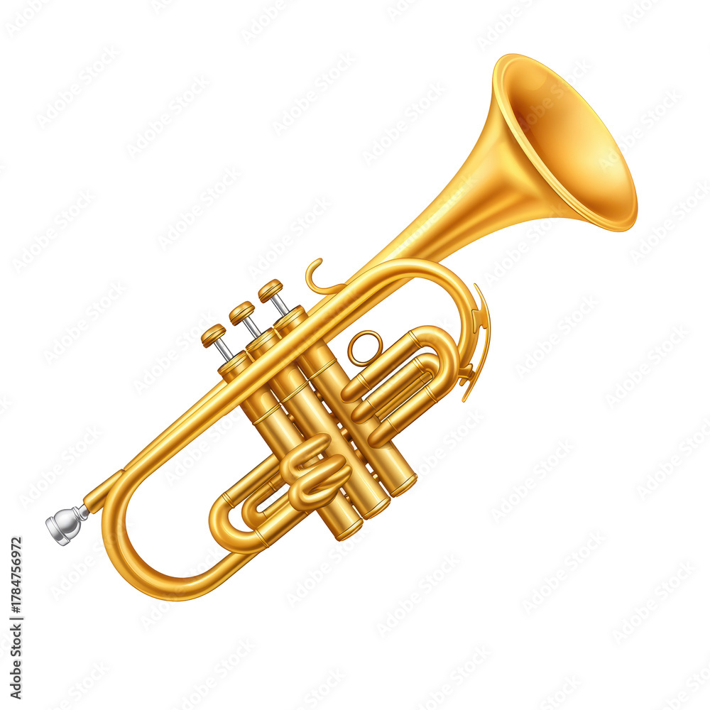 Fototapeta premium Golden Trumpet Illustration. Musical Instrument Symbolizing Jazz And Classical Music Isolated On Transparent Background