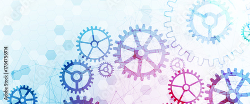 Abstract technological background  with cogwheels and plexus effect. Vector