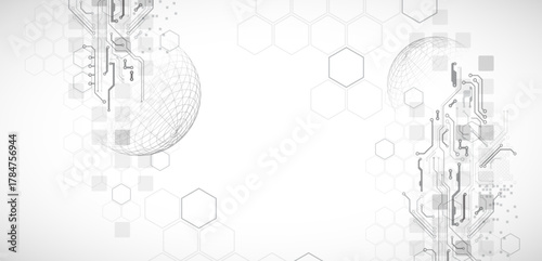 Abstract circuit board background with sphere. Hi-tech digital technology concept. Vector.
