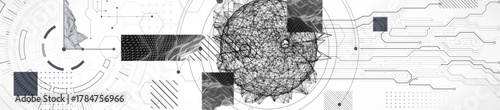 Technological art. Combination of sphere with technological lines and circles in one illustration.