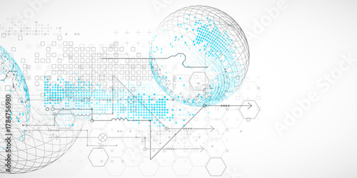 Science and technology background using hexagon and sphere shapes. Vector.