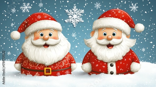 Cartoon Santa Clauses in Snow