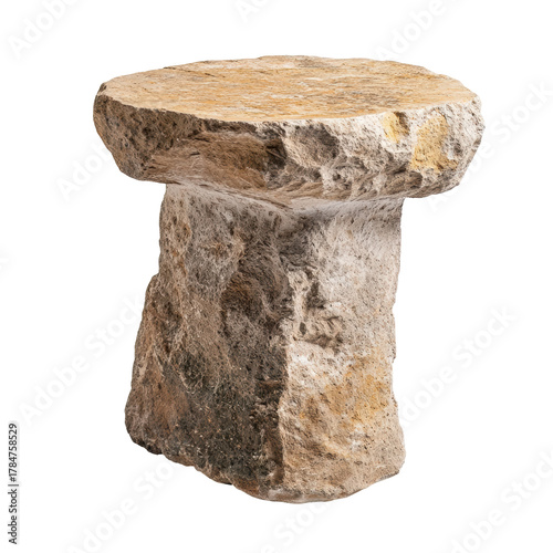 Rustic Stone Stool. Natural Rock Furniture For Outdoor And Indoor Decor Isolated On Transparent Background