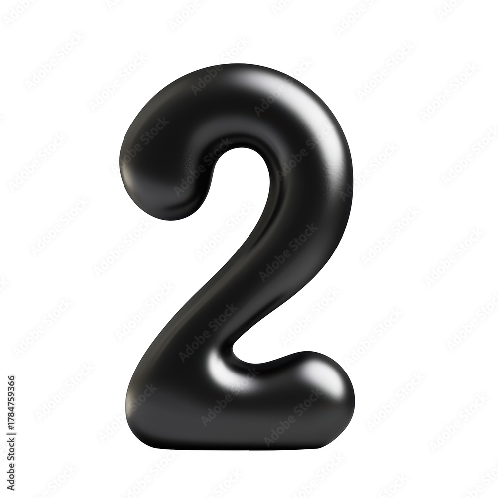 Naklejka premium Black Glossy Number 2. Modern Typography And Design Element Isolated On Transparent Background