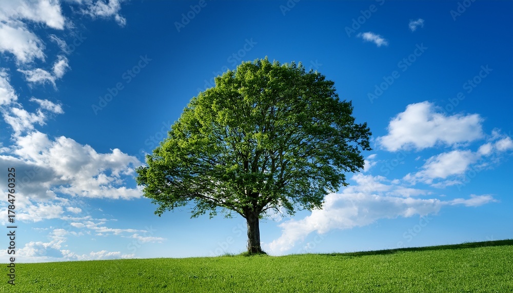 Fototapeta premium A Single Tree Against A Clear Blue Sky With Clouds