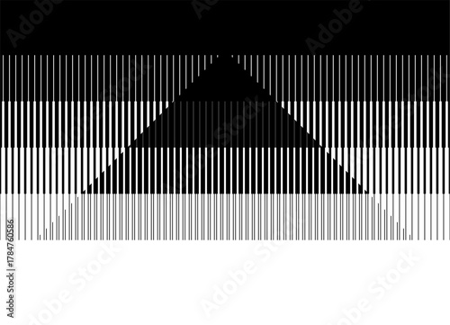 Vector black and white striped background with place for text in retro style. Modern pattern of parallel lines for advertising, interior, packaging. Design element. Border. Abstract triangle