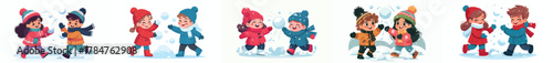 vector of 2 small children playing snowballs