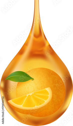 Orange peel and orange essential oil isolated on a white background