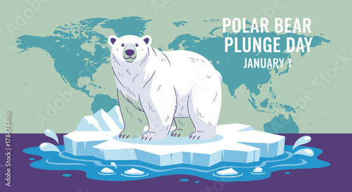 Polar bear plunge day january first arctic ice water swimming challenge cold winter event illustration
