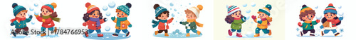 vector of 2 small children playing snowballs