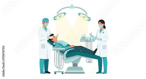 Patient receiving professional dental care and examination from skilled dentist and assistant in a modern clinic, symbolizing comprehensive oral health and wellness