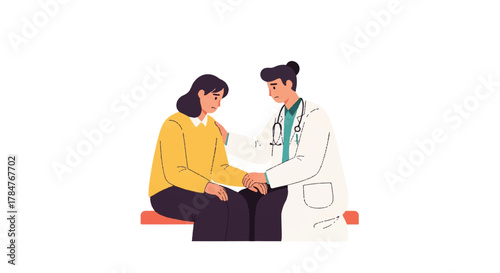 A compassionate doctor offers comfort and emotional support to a distressed female patient during a medical consultation, emphasizing empathy in healthcare for well-being
