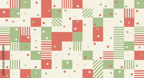 Abstract geometric mosaic pattern with festive colors and shapes.