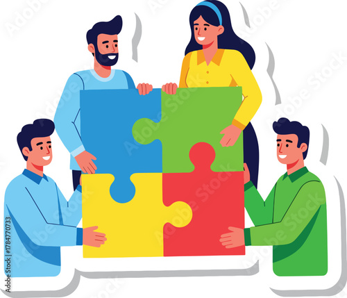 Unleashing team synergy: collaborative puzzle triumph Vector