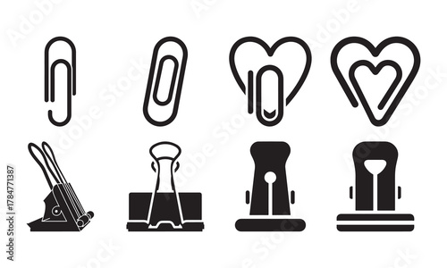 Collection of paper clips isolated on white background for office use