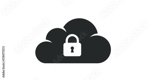 Digital cloud security icon with a white padlock symbol representing data protection and online privacy
