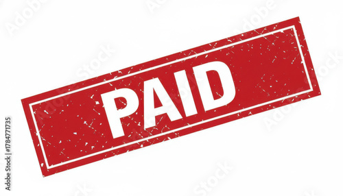 A red paid stamp with white text on a white background