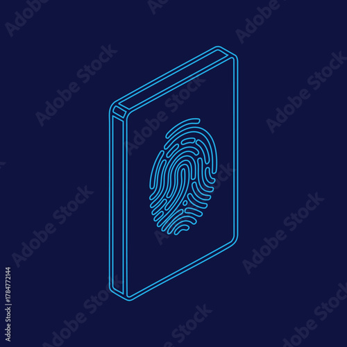 Isometric Fingerprint Scan Vector Graphic Secure Access Digital Identity Verification Biometric Authentication Data Protection Modern Technology Concept Blue Lines