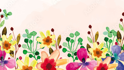 Vibrant watercolor floral background with colorful garden blossoms