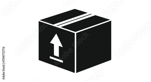 Black icon of a cardboard box with an upward arrow symbol indicating this side up for shipping and handling