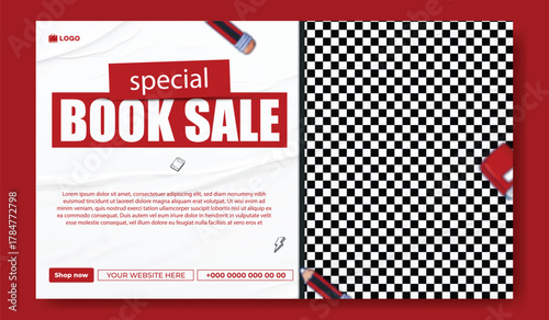 Special book sale announcement with stack of books and decorative elements on green background.
Exciting special book sale announcement featuring stacked books and graduation cap on a vibrant green.