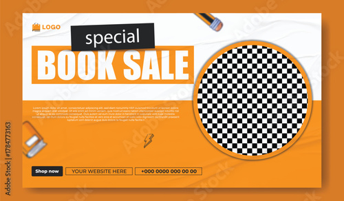 Special book sale announcement with stack of books and decorative elements on green background.
Exciting special book sale announcement featuring stacked books and graduation cap on a vibrant green.