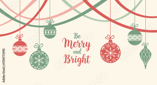 Festive Christmas Ornaments and Holiday Greetings Design.