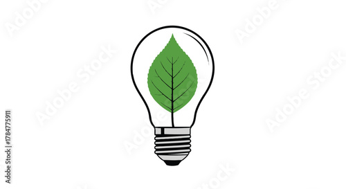 A bright green leaf is illuminated inside a clear glass light bulb symbolizing eco friendly energy and environmental ideas
