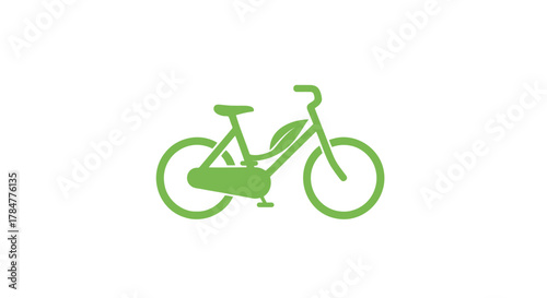Green bicycle icon with leaf integrated into the frame representing eco friendly transportation and sustainable lifestyle choices