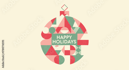 Geometric Happy Holidays Christmas Ornament Abstract Design.