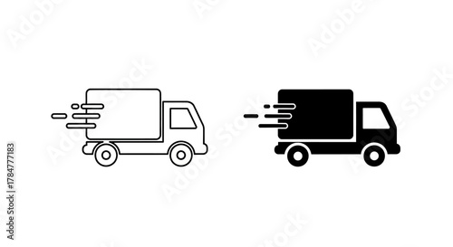 Vector illustration of two speeding delivery trucks in black and white
