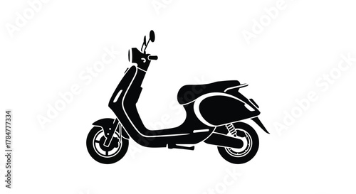 Stylized black silhouette of a modern scooter with a sleek design isolated on a clean white background
